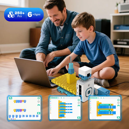 ICreateRobot 12 in 1 Coding Robot Kit ICBricks for Kids 6+, 240+ Piece Educational AI STEM Remote Building Learn to Code with Hub,Motor,Sensor,APP Control for Girls Boys Gift