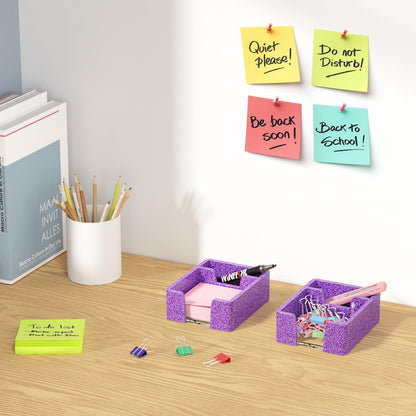 WINFFOR Acrylic Notepad Holder Dispenser - 3x3 in 2IN1 Sticky Note Memo Holder for Desk Organizer (W/O Pads) Office Desk Accessories School Supplies, Glitter Purple
