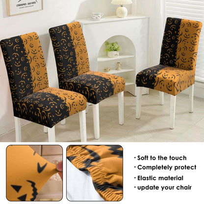 Qeenking 4 Pcs Halloween Dining Chair Covers, Spooky Pumpkin Stretch Removable Washable Seat Slipcovers, Horror Scary Kitchen Dining Room Hotel Decor