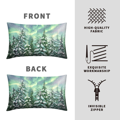 Kwlegh Winter Aurora Lumbar Pillow Covers 12x20 Set of 2 Snowy Pine Tree Throw Pillow Covers Green Polar Light Forest Pillow Case Rectangular Cushion Case for Home Decor Couch Sofa
