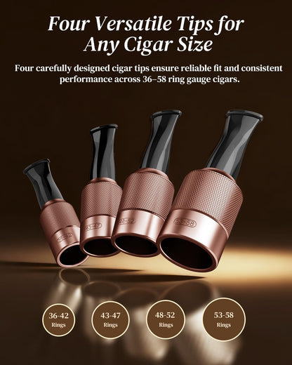 DGHOPE Cigar Holder & Mouthpiece Tips Set (36–58 Ring Gauge) – Reusable Metal & Resin Cigar Mouthpiece with Beech Wood Storage Base, Smooth Draw, Cigar Accessories Gift for Men and Women Brown