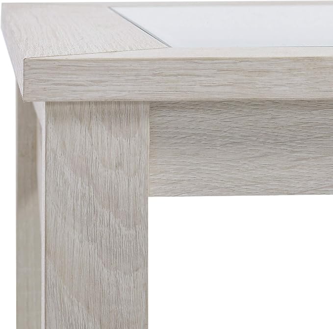 HOMCOM Farmhouse Style Coffee Table with Wood Frame, Tempered Glass Tabletop and Underneath Storage Shelf, Side Table for Living Room, 39.25"x21.75", White Oak