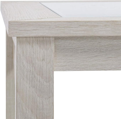 HOMCOM Farmhouse Style Coffee Table with Wood Frame, Tempered Glass Tabletop and Underneath Storage Shelf, Side Table for Living Room, 39.25"x21.75", White Oak