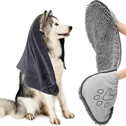 Dog Towel | Quick Dry Ultra Absorbent Microfiber Shammy | Extra Large 24.41x9.06 Dog Bath Towel with Hand Pockets | Dog Drying Towel for Dogs & Cats | Grey, Yellow, Blue (Grey)