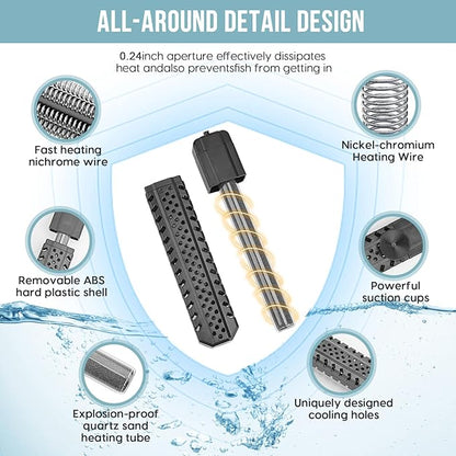 Aquarium Heater 500W, Fish Tank Heater with High-Temperature Protection and Turtle Tank Heater with Automatic Power-Off When Leaving Seawater or Freshwater.