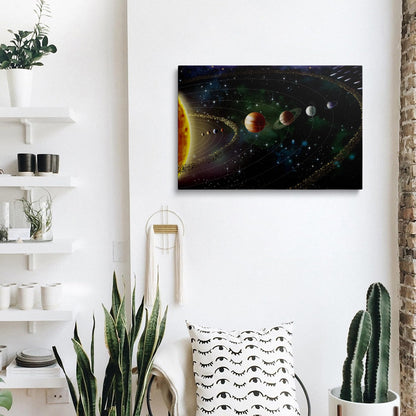 Framed Cool Space Theme Galaxy Astronomy Canvas Wall Art Universe Solar System Poster Planets Decor For Kids Living Room Bedroom Home Office Artwork Gift Ready To Hang(16x24 Inches)