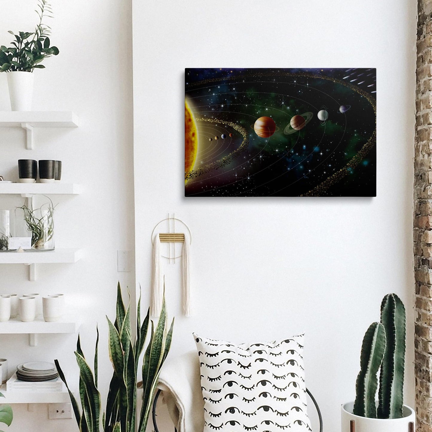 Framed Cool Space Theme Galaxy Astronomy Canvas Wall Art Universe Solar System Poster Planets Decor For Kids Living Room Bedroom Home Office Artwork Gift Ready To Hang(12x16 Inches)