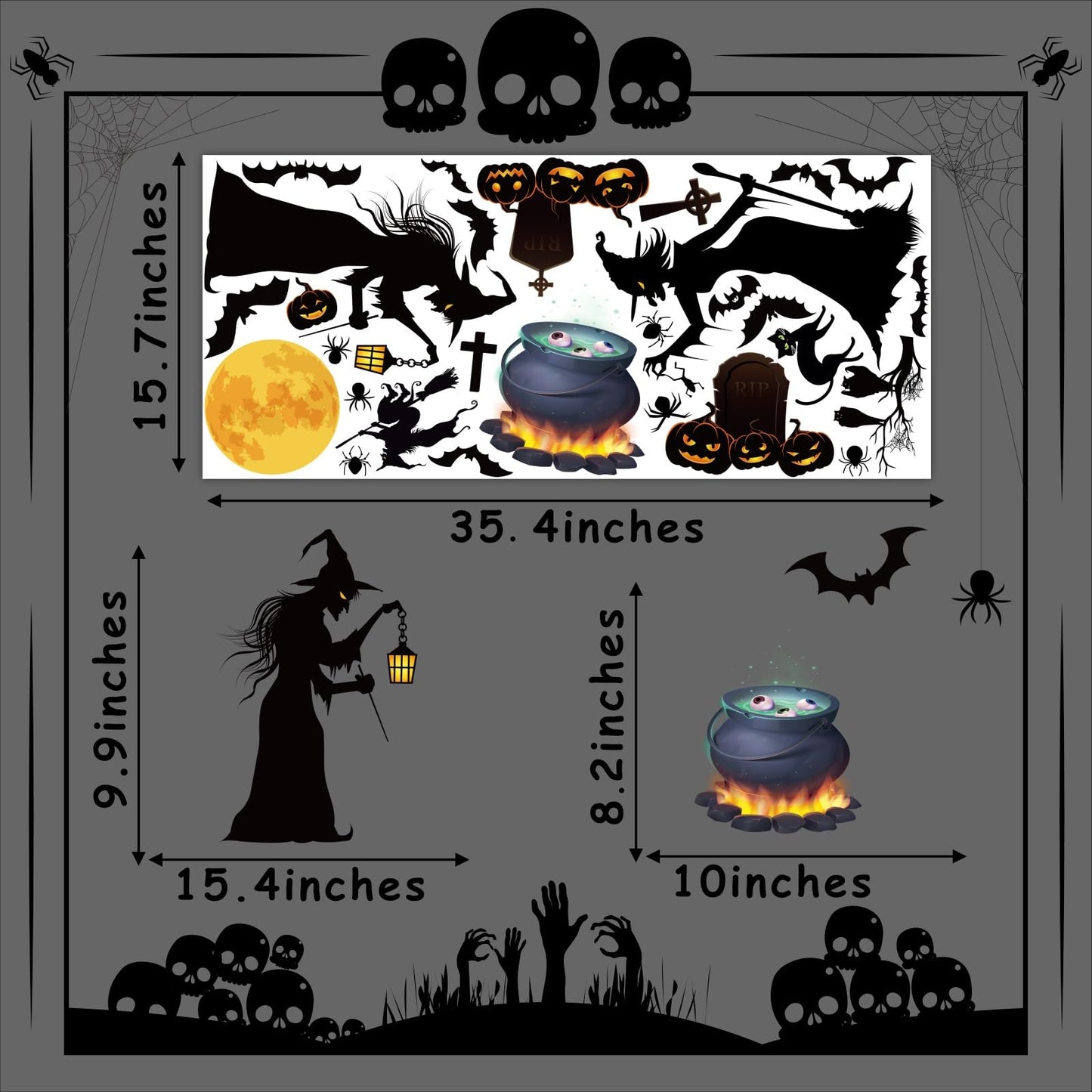 Halloween Wall Stickers Halloween Witch Bats Pumpkin Moon Wall Decals for Kids Bedroom Living Room Peel and Stick for Halloweens Nursery Party Supplies Decorations