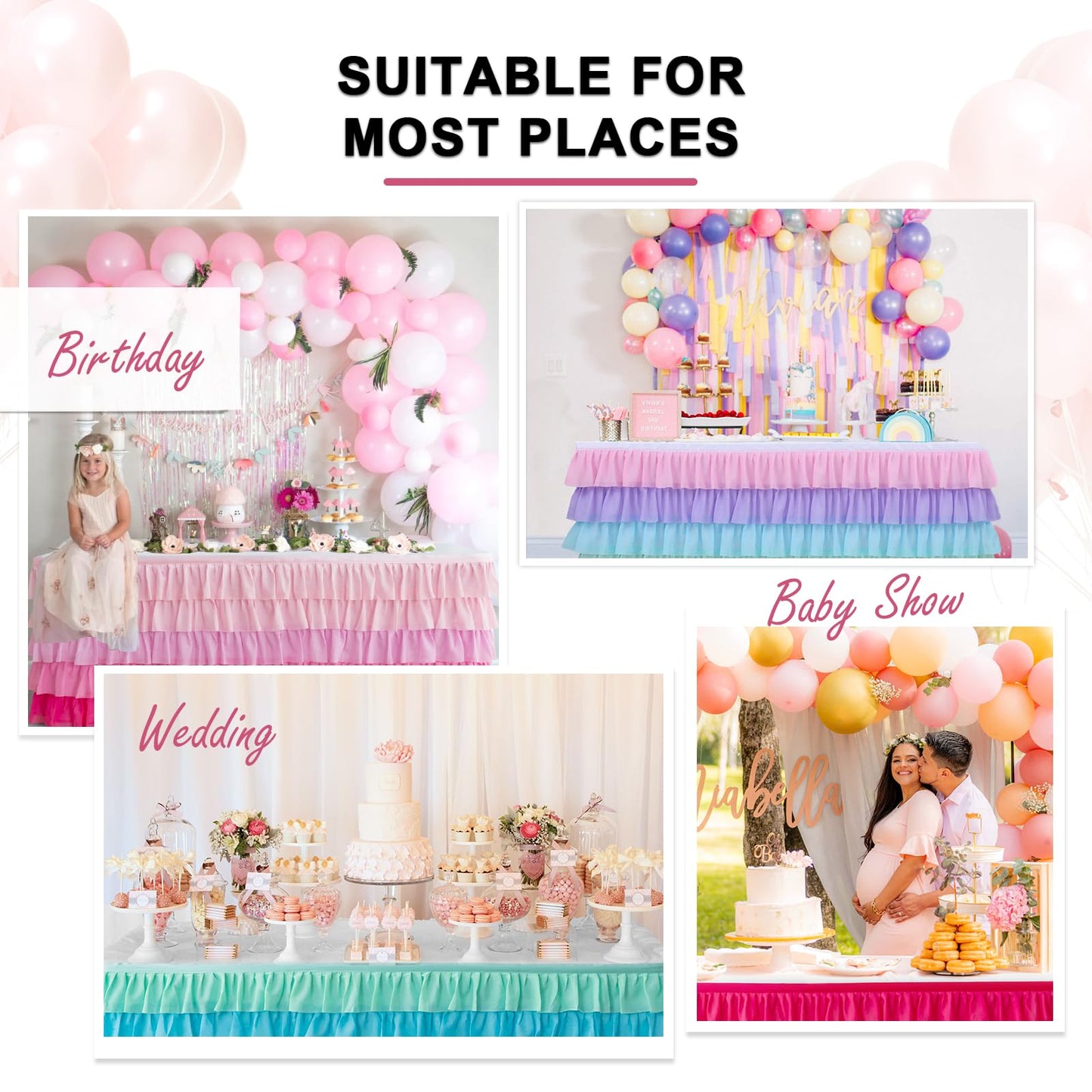 JEVIX Pink Table Skirt 6ft Tutu Table Skirt For Rectangle Table Birthday Party Decorations Baby Shower Girls Parties Cake Dessert Table Decorations Ruffle Table Skirting