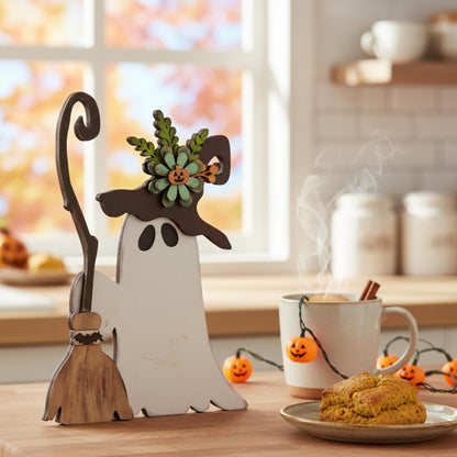 HH Family Halloween Table Decor Ghost Witch Rustic Wooden Decorations for Tiered Tray Shelf Mantel Party Display (Witch D1)