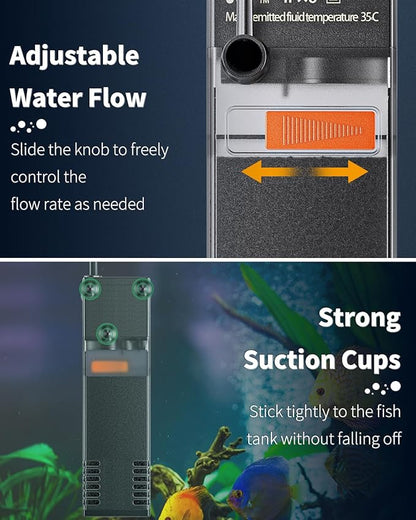Pawfly Internal Aquarium Filter, Submersible Power Filter with 55 GPH Water Pump for 3 to 10 Gallon Fish Tanks Filtration Circulation and Oxygenation