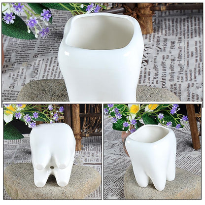 IWOWHERO Ceramic Tooth Flower Pot Small 3.34 Inch Decorative Planter for Succulents and Cactus Indoor Home Plant Holder