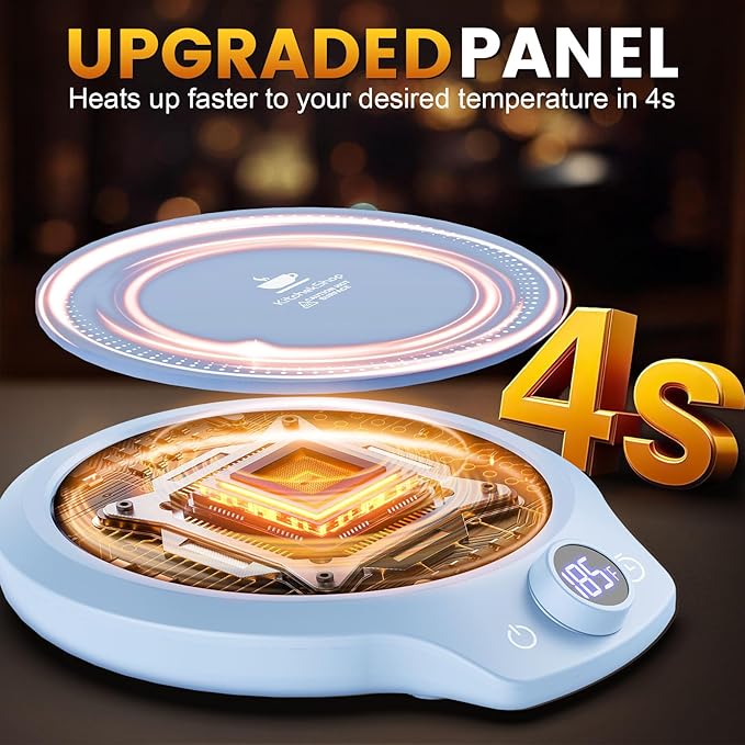 Fast Heating Mug Warmer - 4 Temp Settings & 1-12H Timer, Coffee Cup Warmer Plate for Desk Auto Shut Off, Ideal Beverage Warmer Gift for Coffee, Tea, Milk (Blue)
