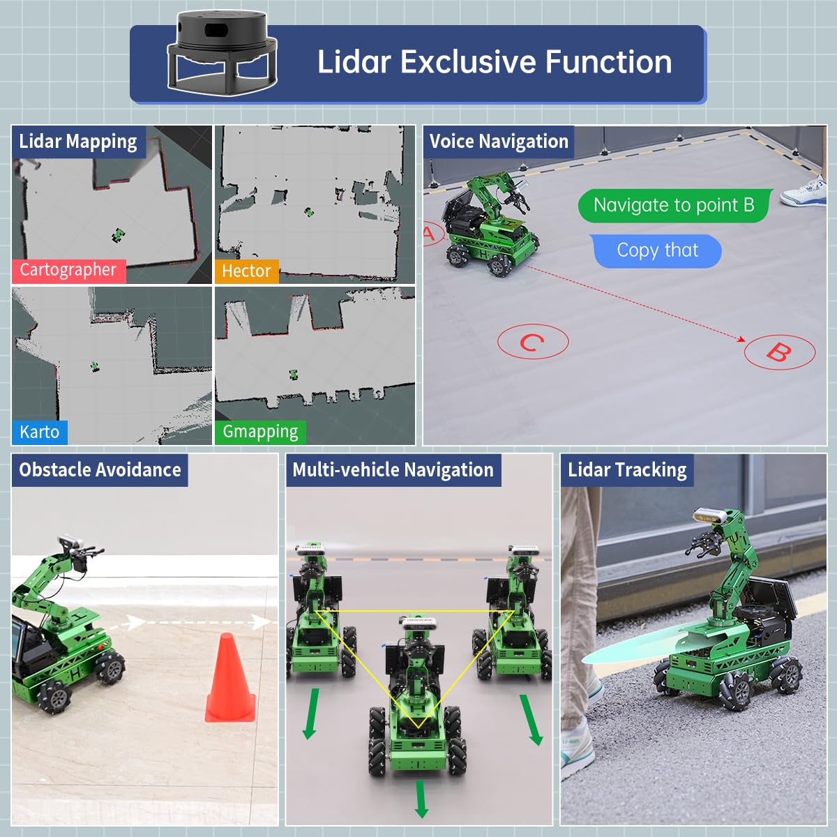 HIWONDER Robot Car with ChatGPT Large AI Model ROS2 ROS1 Education Lidar SLAM Mapping Navigation AI Vision 6DOF Robotic Arm Voice Control Smart Sorting, JetRover Developer Kit & Jetson Orin Nano 8GB