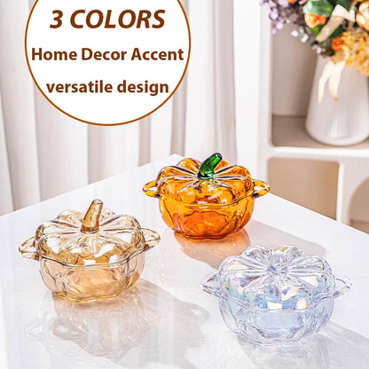 Gkesgm Pumpkin Shape Crystal Glass Candy Serves, Crystal Glassware, Perfect Storage & Decor,Thanksgiving Servers Dessert Plate Snack Bowl