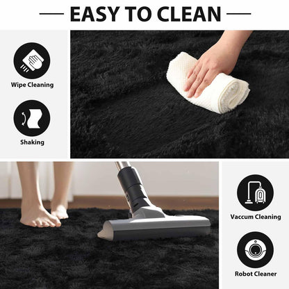 FinRèc 8x10 Feet Area Rugs for Living Room Bedroom, Fluffy Shaggy Large Rug, Non-Slip Soft Black Fuzzy Rugs for Nursery Kids Room Dorm Room Home Decor, Indoor Plush Floor Carpet
