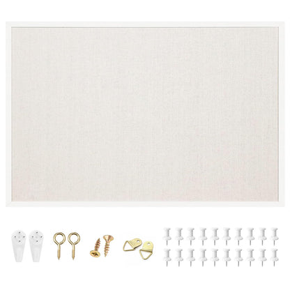 OWLKELA 24'' x 36'' Linen Bulletin Board, White Framed Corkboard, White Oak Frame Linen Cork Board, Vision Board and Decorative Hanging Pin Board