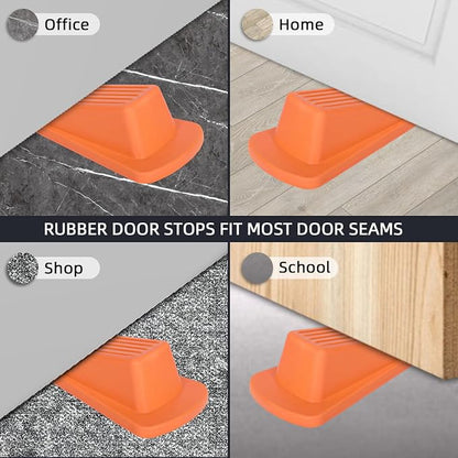 4 Pack Premium Rubber Door Stoppers Wedge, Door Stops for Carpet Heavy Duty Door, for Bottom of Door on Tile, Concrete, Carpet, Wooden Floor (Orange)