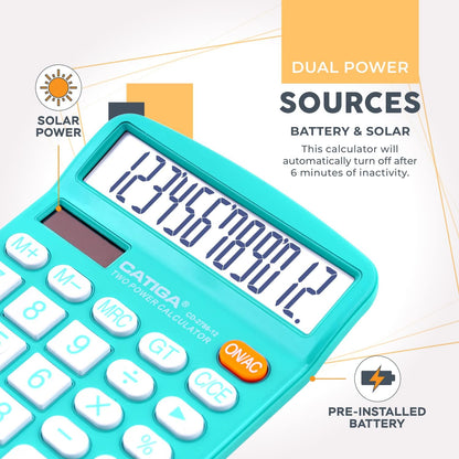 CATIGA Desktop Calculator 12 Digit with Large LCD Display and Sensitive Button, Solar and Battery Dual Power, Standard Function for Office, Home, School, CD-2786