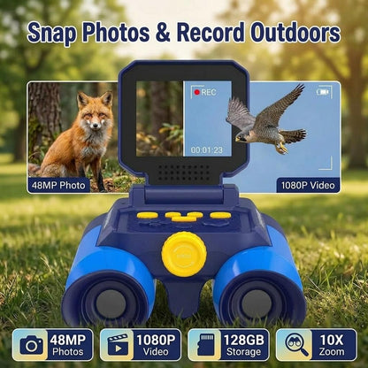 OAEBLLE Kids Binoculars with Night Vision Camera, 10X Zoom Digital Adventures Telescope with 2.4" IPS Screen, Nature Explorer STEM Toys for Bird Watching Camping, Gifts for Boys Girls Age 4-12 - Azure