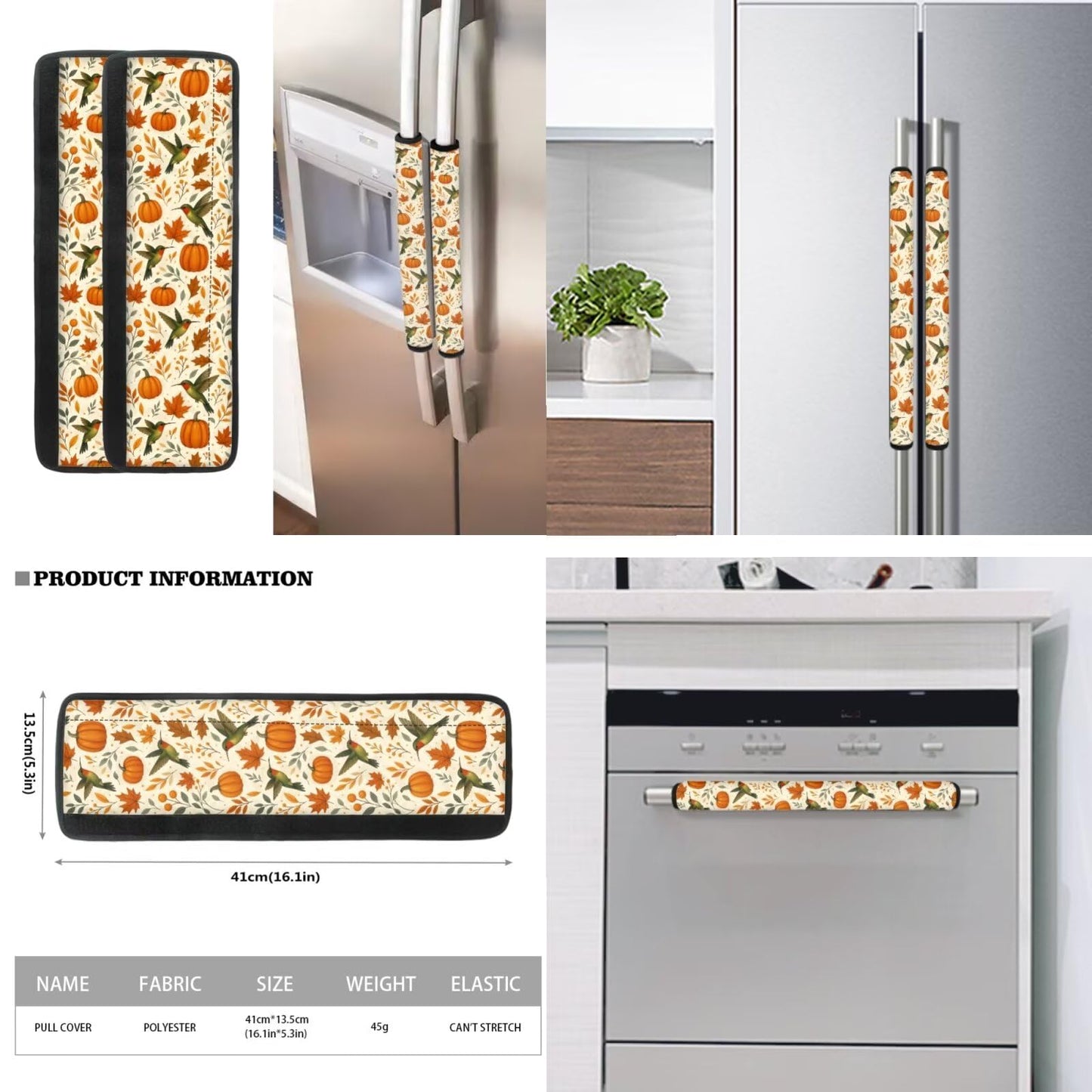 NETILGEN Thanksgiving Day Decor Refrigerator Door Handle Covers Set of 6, Non Slip Kitchen Appliance Decoration Fridge Dishwashers Microwave Door Handle Gloves Pumpkins Hummingbird Print