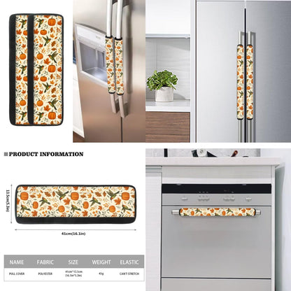 NETILGEN Thanksgiving Day Decor Refrigerator Door Handle Covers Set of 6, Non Slip Kitchen Appliance Decoration Fridge Dishwashers Microwave Door Handle Gloves Pumpkins Hummingbird Print