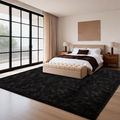 Black Shaggy Area Rug for Living Room Bedroom, Ultra Soft Fluffy Fuzzy Furry Rugs 4x6 ft, Upgrade Non-Slip Plush Shag Bedside Rug, Indoor Floor Carpet for Kids Girls Boys, Dorms, Nursery, Home Decor