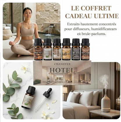 Hotel Collection Essential Oils for Diffusers for Home-6x10ml Luxury Scented Oil Set with Luxury Night,Jasmine Peppermint,White Tea,Citrus Happiness,My Way,Hotel Lobby,Gift for Women and Men