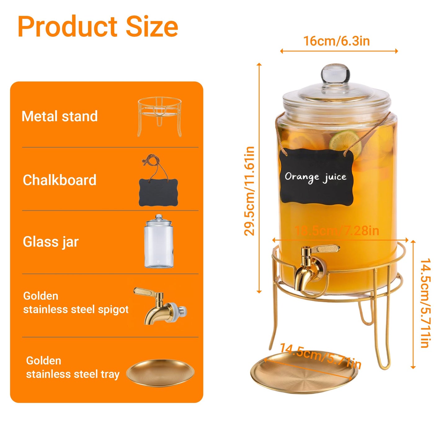 1 Pack1 Gallon Glass Drink Dispensers For Parties.Beverage Dispenser,Glass Drink Dispenser With Stand