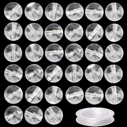 80Pcs Natural Crystal Beads Stone Gemstone Round Loose Energy Healing Beads with Free Crystal Stretch Cord for Jewelry Making (Clear Crystal, 10mm)