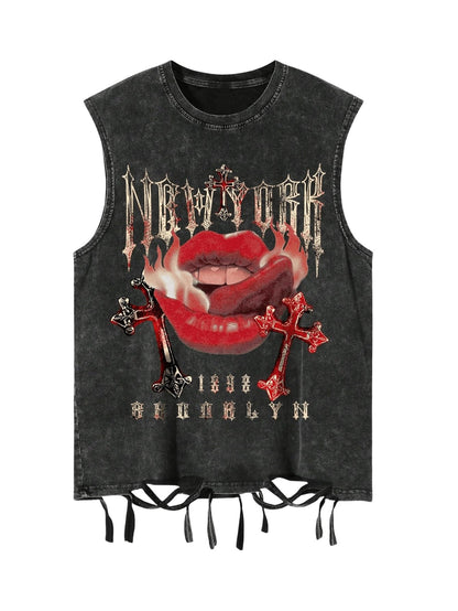 Verdusa Men's Graphic Tees Y2k Grunge Hippie Tee Distressed Summer Shirt Sreetwear Sleeveless Tank Top Black Small