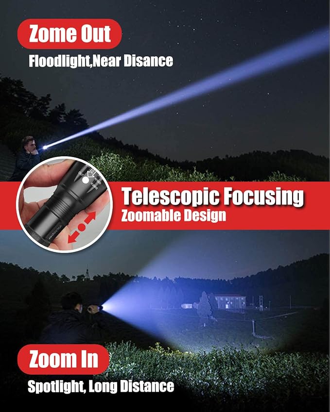 Victoper LED Flashlight 4 Pack, Bright Tactical Torch High Lumens with 5 Modes, Waterproof Zoomable Flash Light for Outdoor, Birthday Gifts for Men, Dorm Room Hiking Camping Essentials Gear for Guys