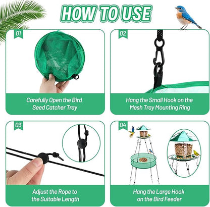 2 Pcs Bird Seed Catcher for Outdoor Feeders, 20" Hanging Bird Feeder Seed Catcher Platform with Adjustable Hanging Hoop for Hummingbird Bee Feeder Outdoor Garden Backyard Accessories(Green)
