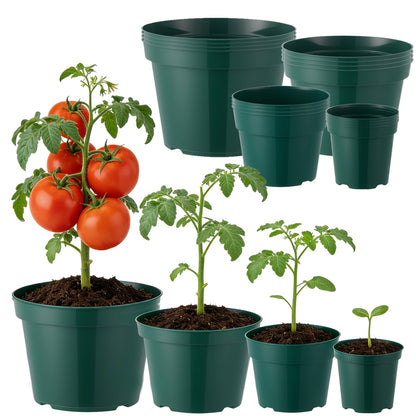 Garvee 16 Pack 4/6/8/10 Inch Plant Nursery Pots, Thickened Plastic Plant Pots with Drainage Holes, Indoor Outdoor Seeding Start Planters for Vegetable Herbs Flowers, Green