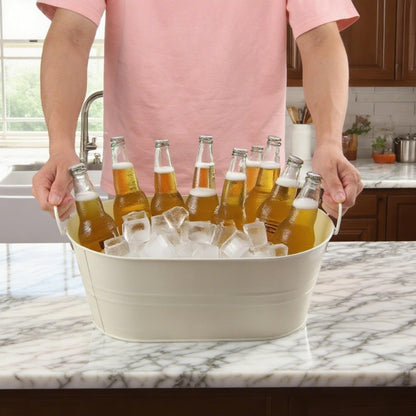 Biugaaufai 3 PCS 15.3 x 9 x 6 inches White Metal Galvanized Tub with Handles, 3 Gallon Galvanized Beverage Tubs for Parties, Large Metal Drink Ice Buckets for Beer, Wine, Cocktails & Outdoor Events