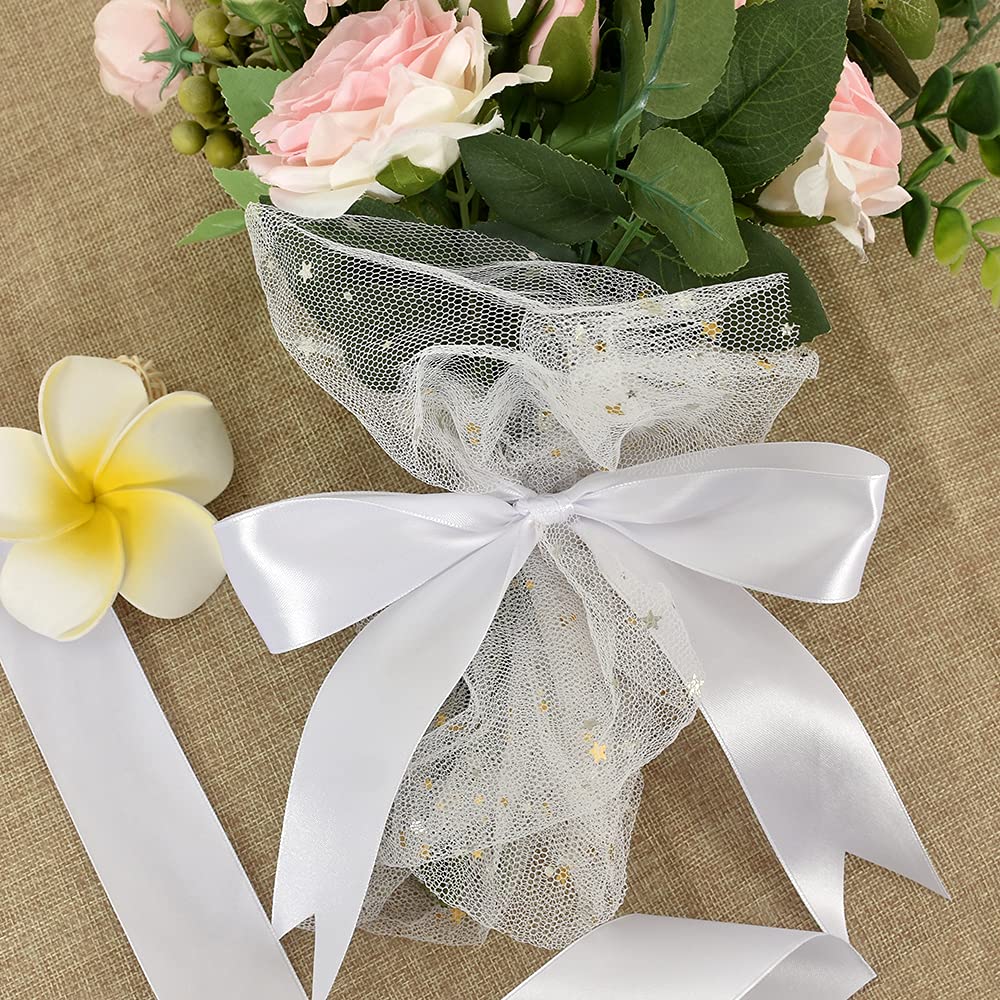TONIFUL 100 Yards White Ribbon 1-1/2 Inch - Solid White Wide Satin Ribbon for Eternal Flower Bouquet Gift Wrapping Graduation Leis Wedding Chair Sash Valentine's Day Christmas Decorations Halloween