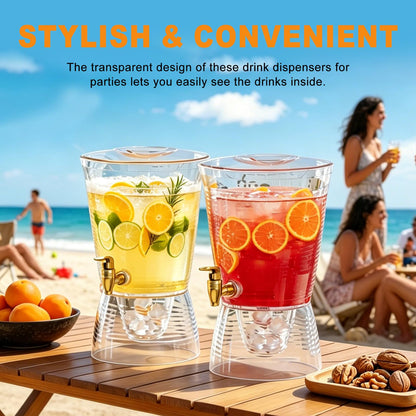 1.6 Gallon Drink Dispenser for Parties, 2 Pack Plastic Beverage Container with Stand for Counter Tops, for Tea,Drinks, Juice, Punch & Water Party Hosting