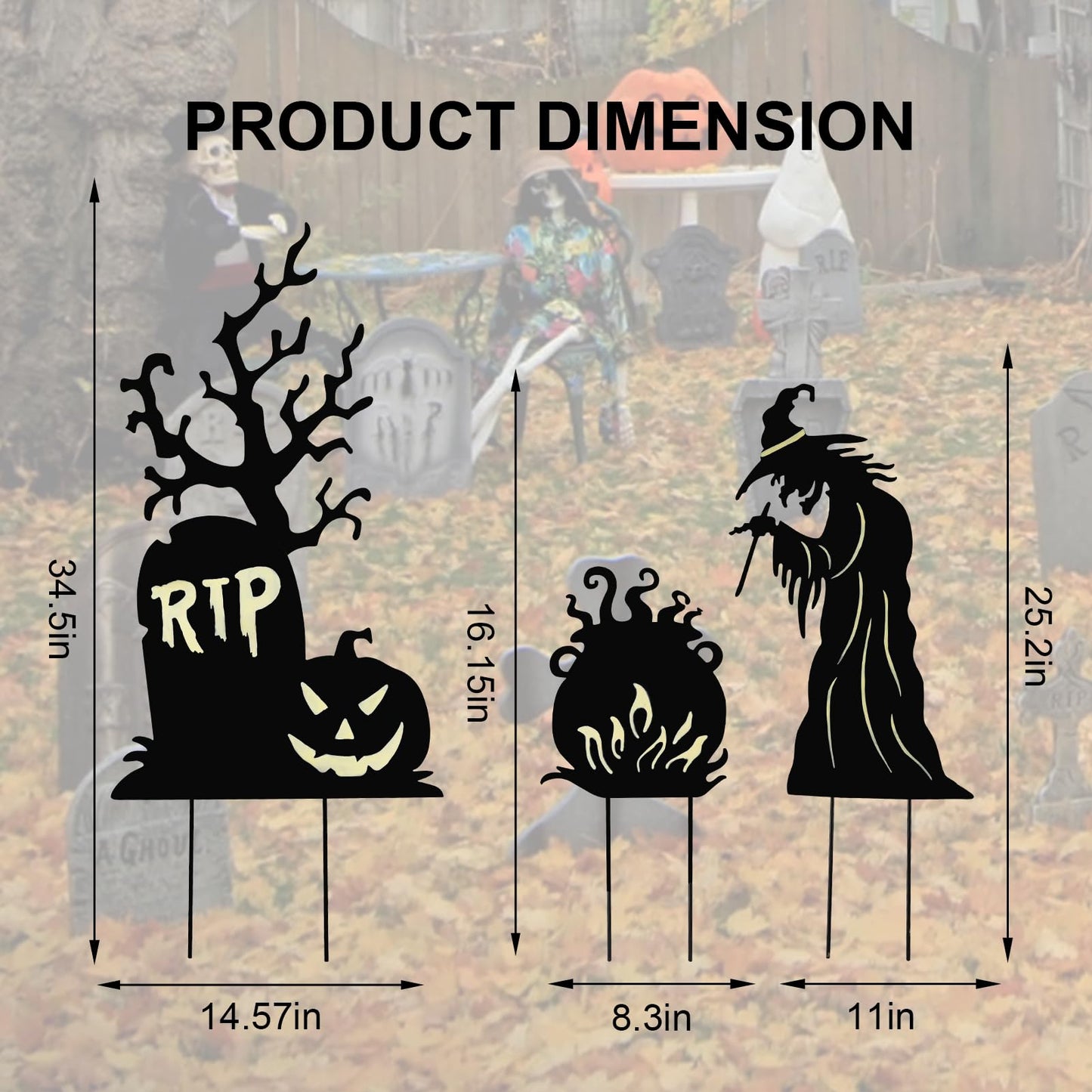 3 Pack Halloween Yard Signs Outdoor Decorations - Glow in the Dark Scary Witch Tombstone Cauldron Metal Stakes, Waterproof Fluorescent Lawn Garden Halloween Decor for Graveyard Party (Large Witch Tombstone Cauldron, 3 Pack)