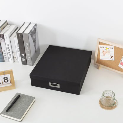 Soul & Lane Photo Storage Box with Lid, 14.8 × 13.0 × 3.7 Inches, Keepsake Memory Organizer, Cardboard Storage for Photo Albums, Scrapbooks, Artwork, Stationary, Memorabilia, Craft Supply, Black