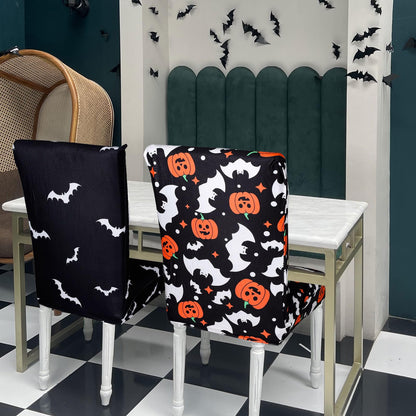 JarThenaAMCS 8Pcs Halloween Chair Covers Spooky Ghost Pumpkin Bat Dining Chair Slipcovers Black Removable Seat Covers for Home Kitchen Hotel Restaurant Decor