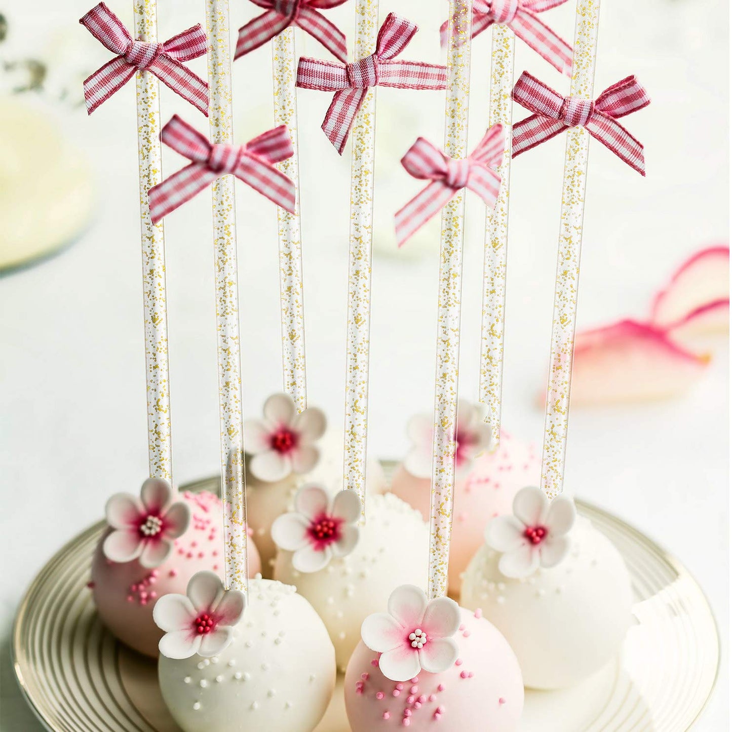 Honoson 100 Pcs Clear Swizzle Sticks Ball Head Stirrer Disposable Plastic Round Top Swizzle Sticks Crystal Cake Pops Bar Cocktail Coffee Drink Stirrers for Party Wedding Supplies(Gold)