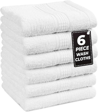 LANE LINEN 6 PC Wash Cloths Bathroom Set -100% Cotton Highly Absorbent