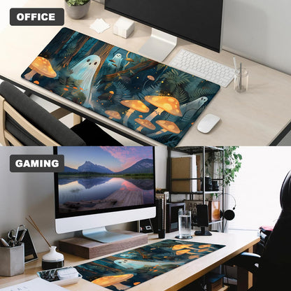 ainori Enchanted Forest Ghost Gaming Mouse Pad – 12x31.5in Non-Slip Rubber Desk Mat with Mystical Mushroom Design – Large Extended Mousepad for Office Home – Gift for Fantasy & Halloween Decor