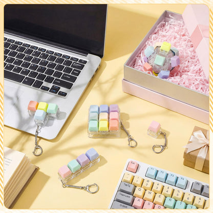 Halloscume 5 Pcs Keyboard Adult Fidget Clicker in 5 Styles Keyboard Fidget Keychain Cube Mechanical Key Button Clicker Stress Relief Gift for Office Home Pass Time(Macaron Colors)