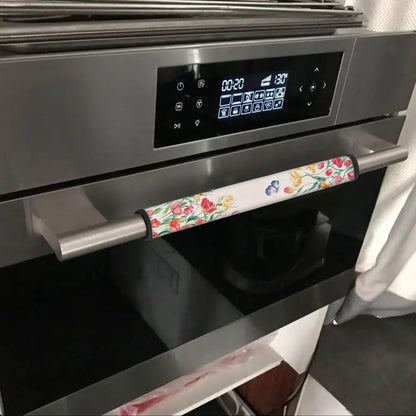 HUISEFOR Floral Refrigerator Door Handle Covers Set of 4 Anti-Skid Microwave Handle Covers Heat Protection Anti-Static Fridge Handle Covers Washable, Tulip Flower Butterfly