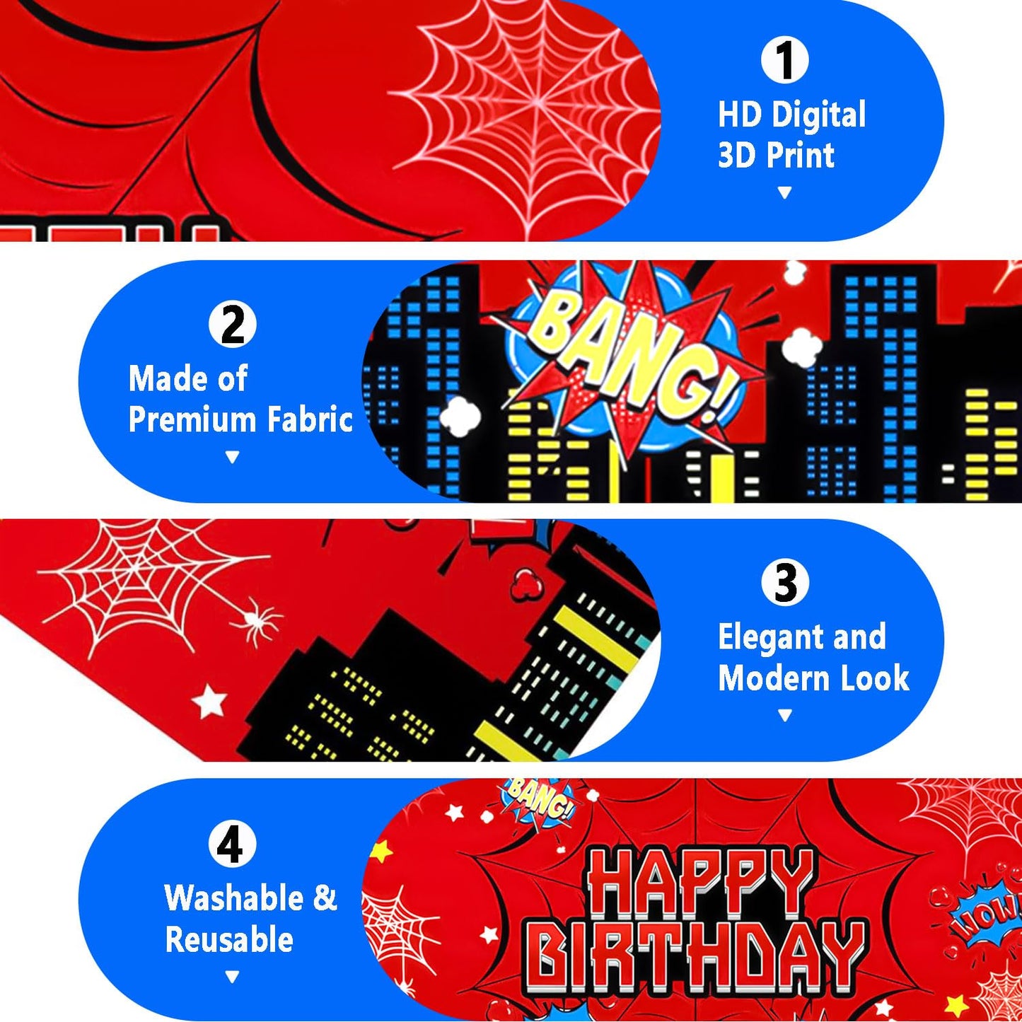 Favuit Red Spider Web Backdrop for Birthday Party Decoration, 7 x 5ft Photo Background Banner Red and Blue Cartoon Theme Party Supplies for Boys Baby Shower Wall Decor Photo Booth Props (7 x 5ft)