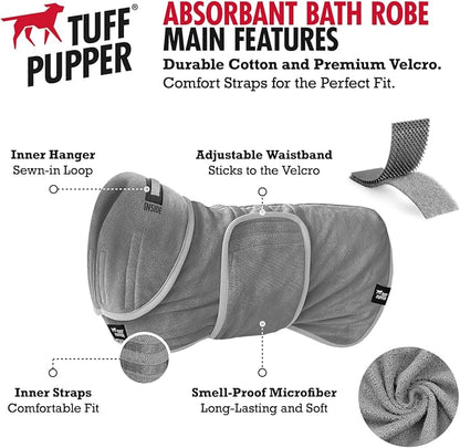 Tuff Pupper Fast Drying Dog Bath Robe | 800 GSM Plush Dog Towel Bathrobe/Dressing Gown | Super Absorbent Pet/Puppy Bathrobe | Adjustable Hood & Belly Strap | Super Soft | Fast Drying (L, Gray)
