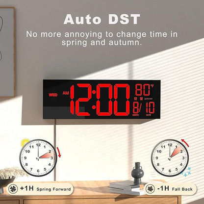 JALL 13" Large Digital Wall Mount Clock, Count Down Timer, Alarm, Big LED, DST, Temperature for Living Room Classroom Desk, Xmas, Birthday Gift for Senior Mom Dad