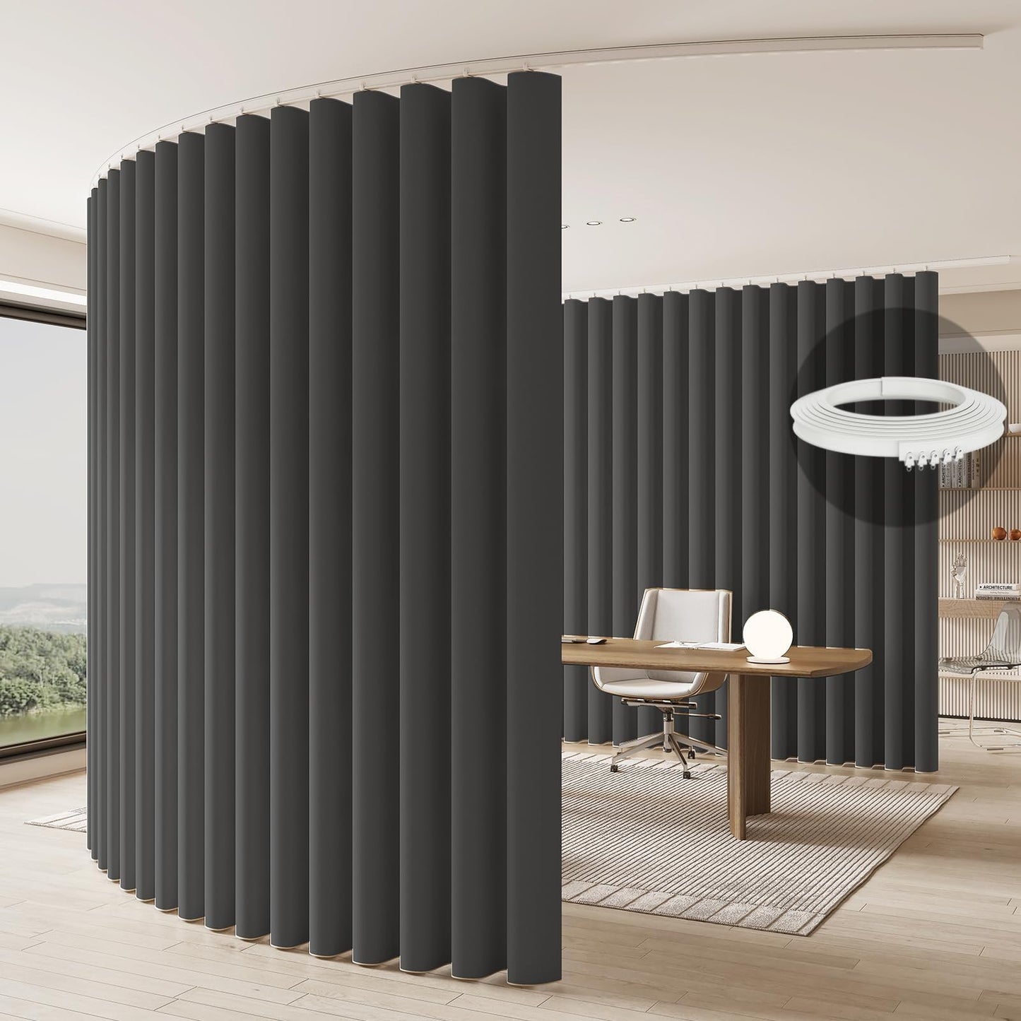 Jilron Room Divider Curtain Ceiling Curtain Track Set for Blackout and Privacy (Gray Curtain + White Track) 106" W x 84" L -1 Piece