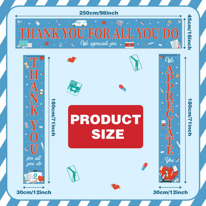 Fanfanwin 3 Pcs Thank You Nurse Doctor Banner We Appreciate Medical Decoration Thanks for All You Do Nurses Backdrop for Nursing RN Celebration Red Blue Hospital Healthcare Retirement Supplies